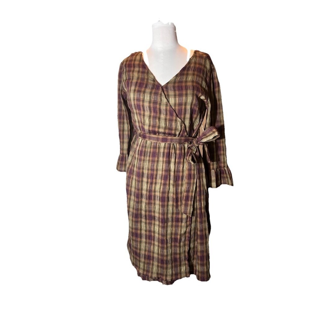Dip Long Sleeve Wrap Dress Plaid Woman’s Size XS‎